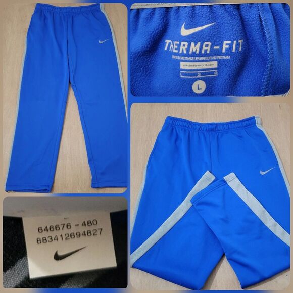 Nike Therma-fit Fleece Sweatpants Size Large Men's Gray & Blue Nike Swoosh Logo - Picture 1 of 16